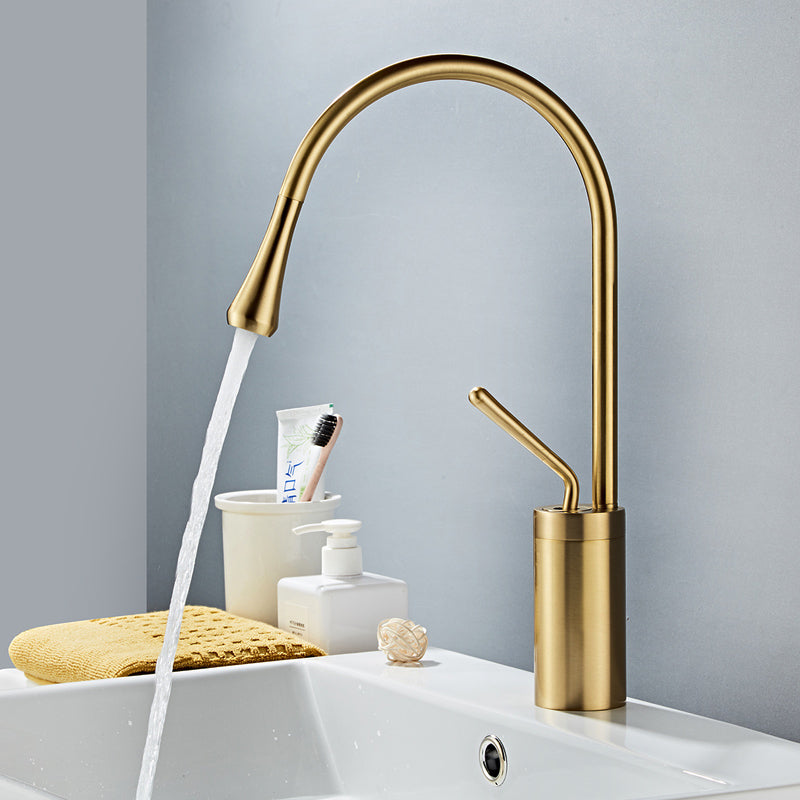 Gooseneck Sink Faucet Circular Lever Handles Brass Bathroom Sink Faucet