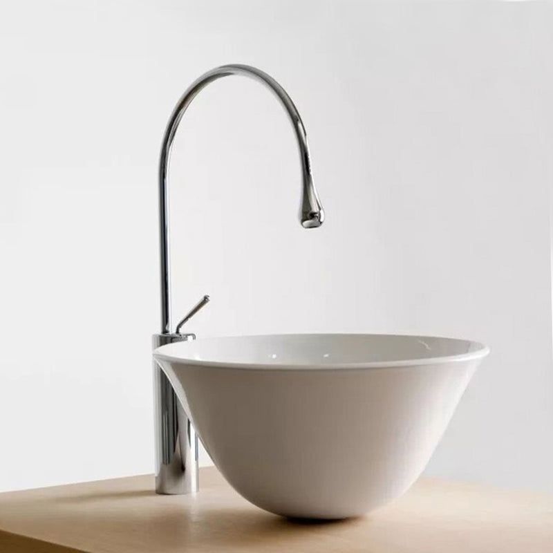 Gooseneck Sink Faucet Circular Lever Handles Brass Bathroom Sink Faucet