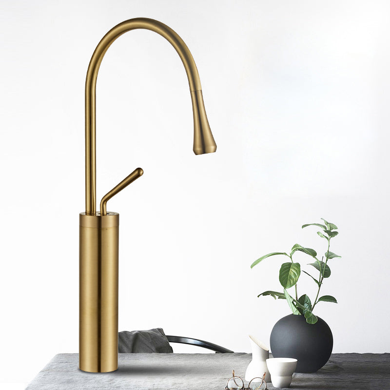 Gooseneck Sink Faucet Circular Lever Handles Brass Bathroom Sink Faucet