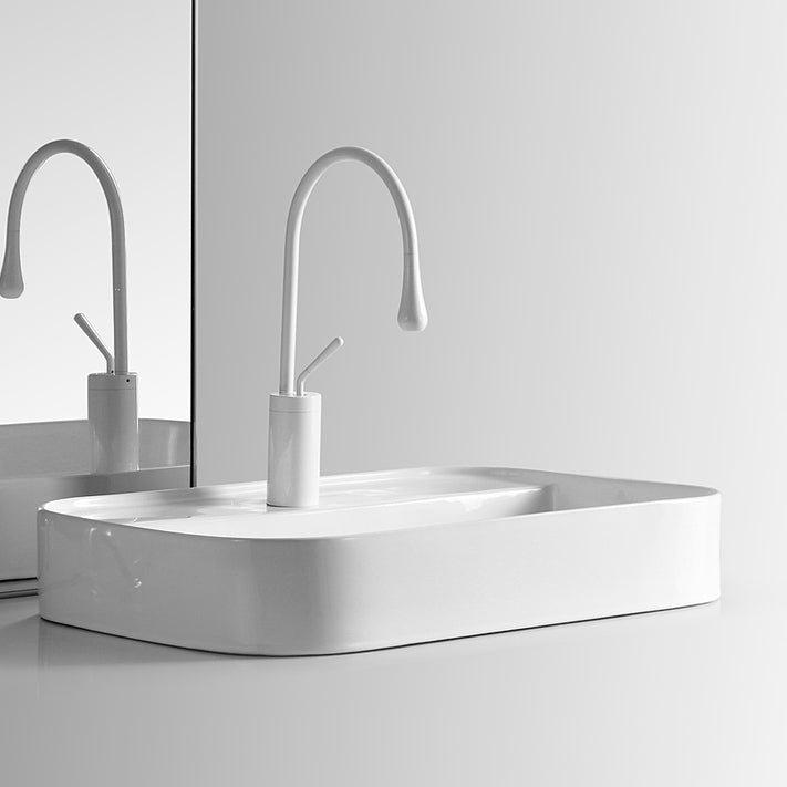 Gooseneck Sink Faucet Circular Lever Handles Brass Bathroom Sink Faucet