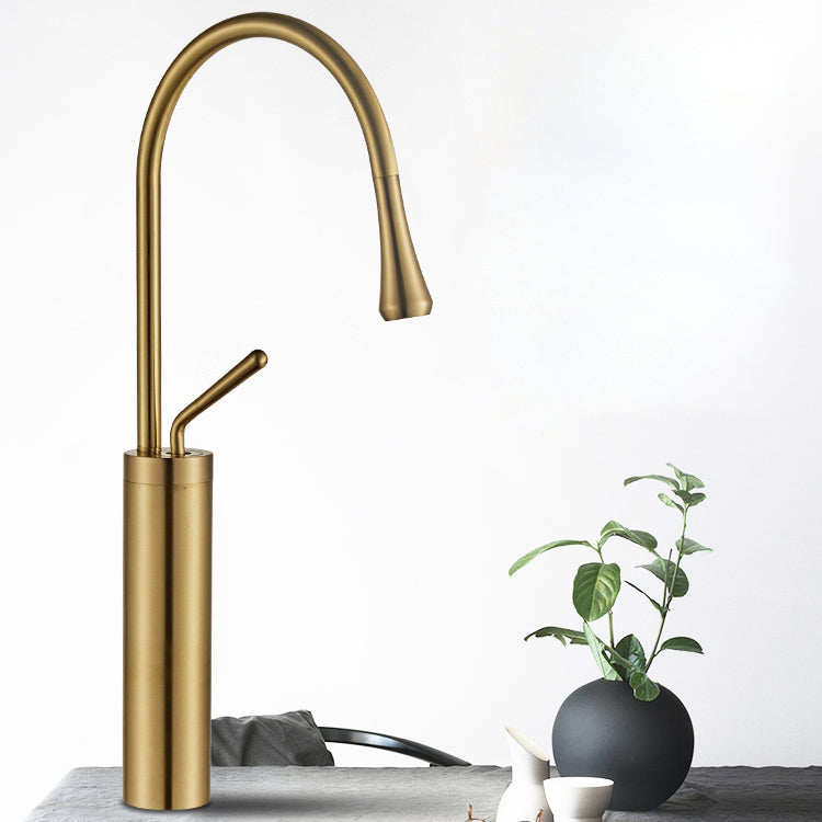 Gooseneck Sink Faucet Circular Lever Handles Brass Bathroom Sink Faucet