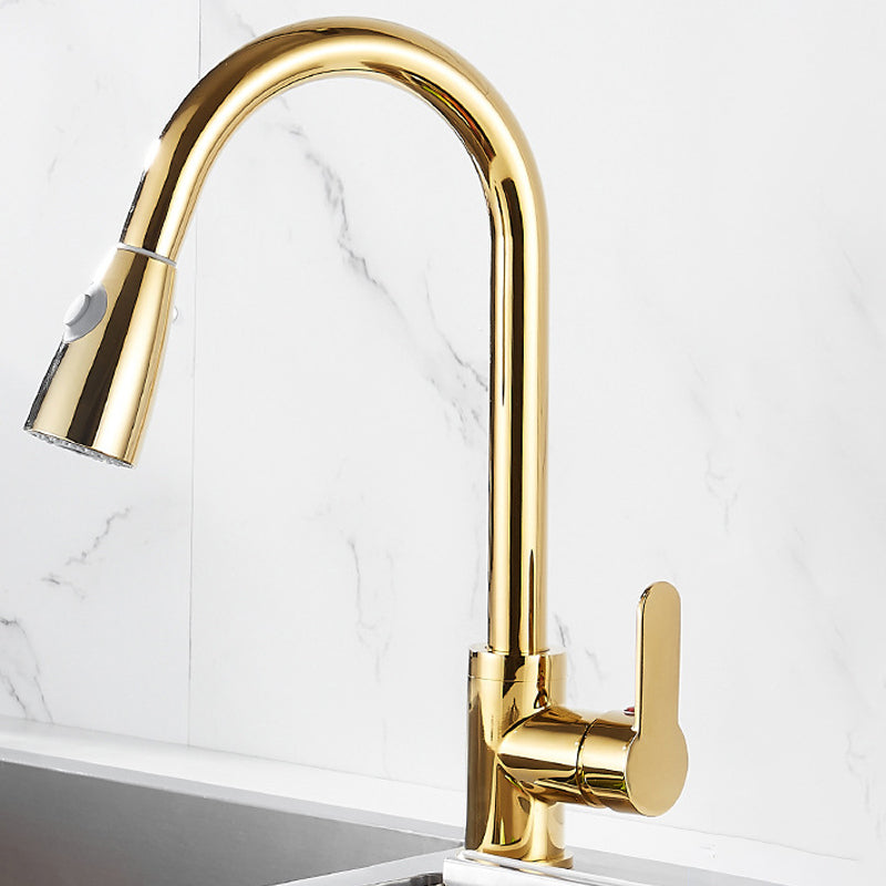 Brushed Gold Kitchen Sink Faucet High Arch Swivel Spout with Pull Out Sprayer