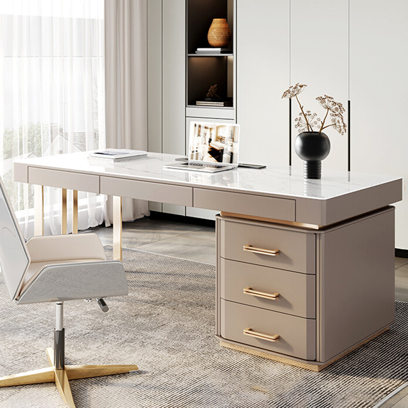 0/6-Drawers Writing Desk Rectangular Shaped Office Desk in White