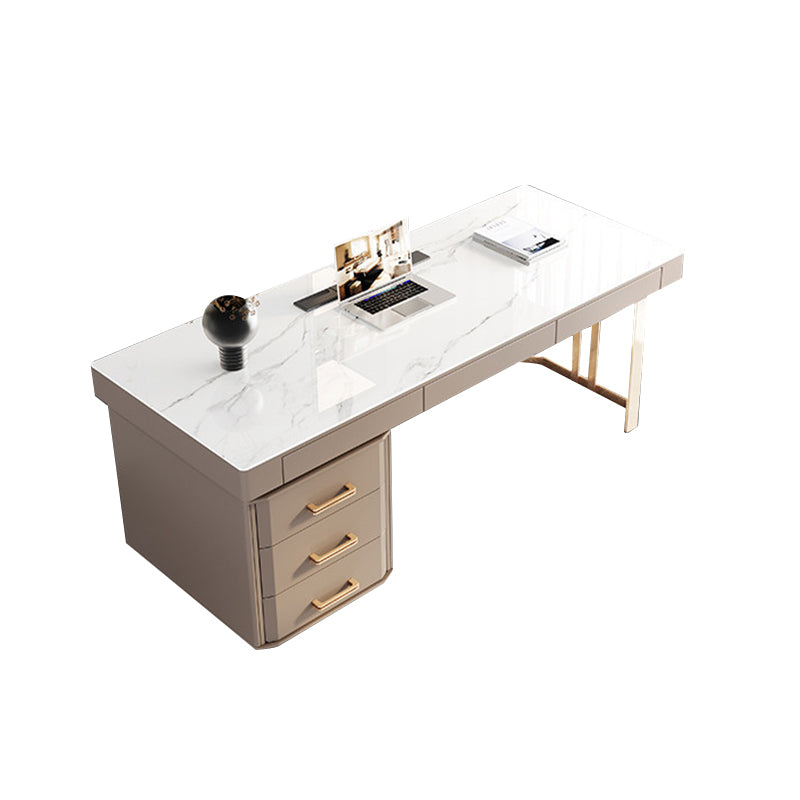 0/6-Drawers Writing Desk Rectangular Shaped Office Desk in White
