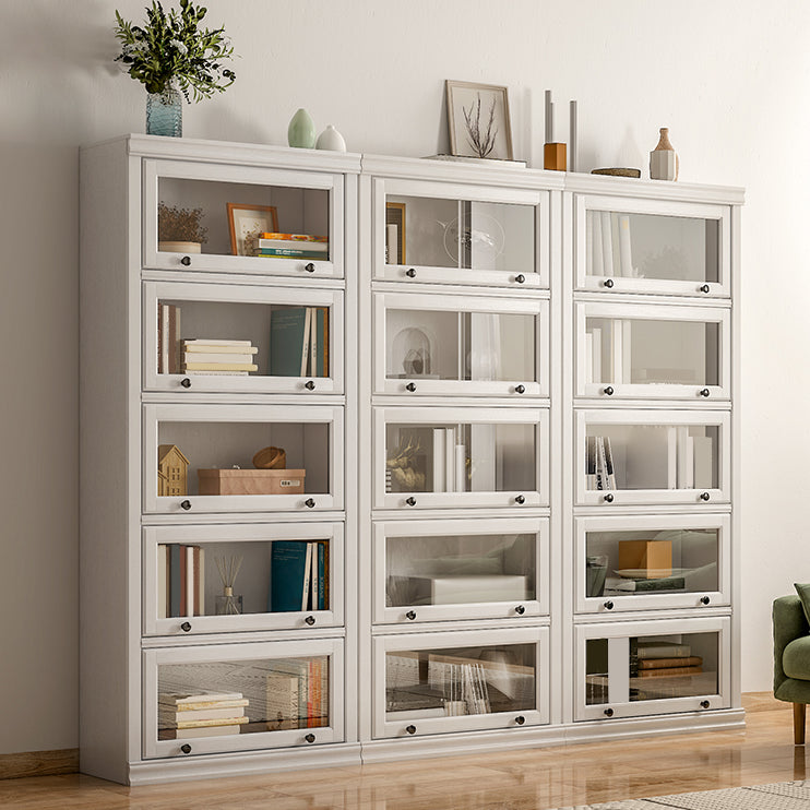 Modern Standard Bookcase Wooden White Bookshelf with Cabinets