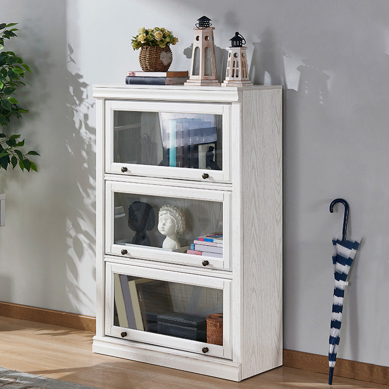 Modern Standard Bookcase Wooden White Bookshelf with Cabinets