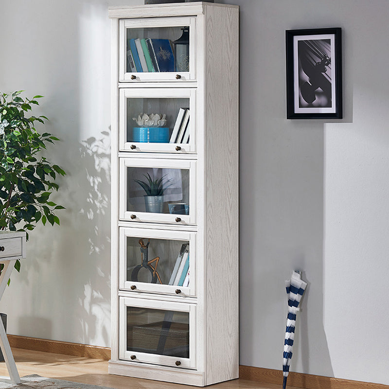 Modern Standard Bookcase Wooden White Bookshelf with Cabinets
