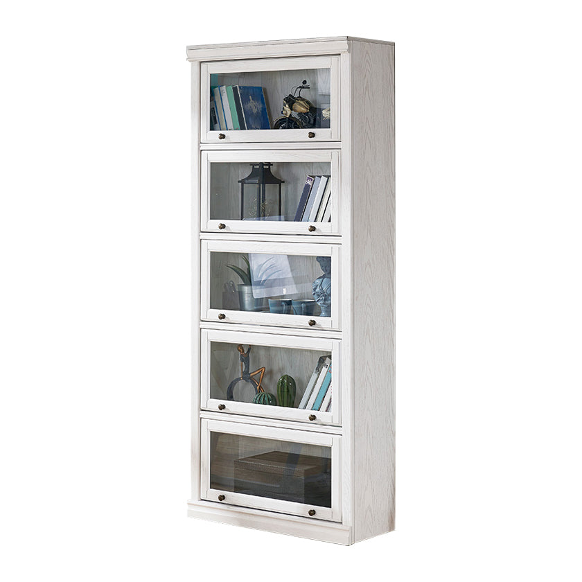 Modern Standard Bookcase Wooden White Bookshelf with Cabinets