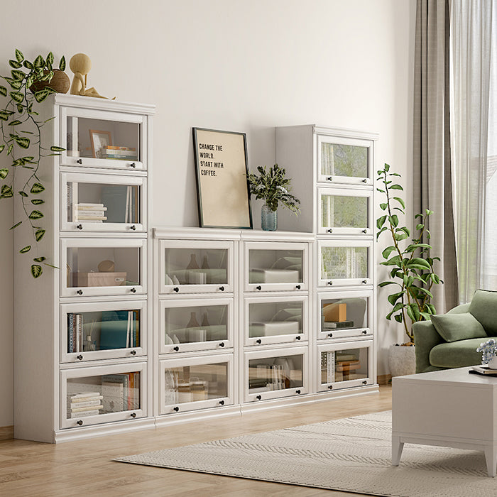 Modern Standard Bookcase Wooden White Bookshelf with Cabinets