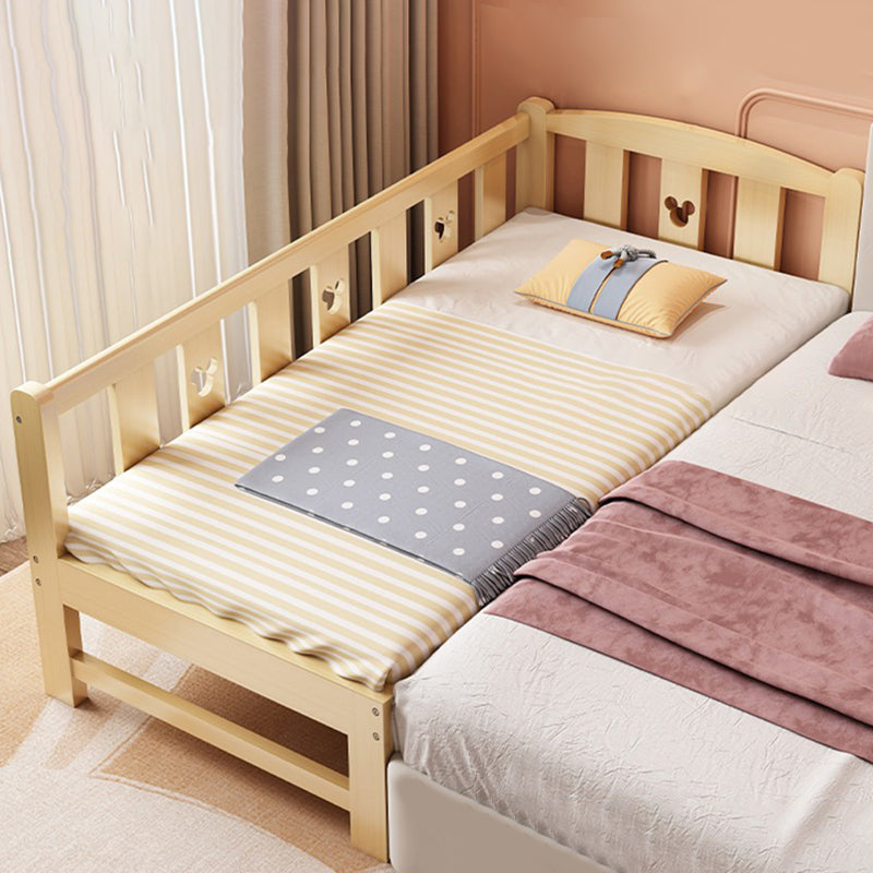 Scandinavian Pine Wood Kids Bed in Natural with Guardrails and Mattress