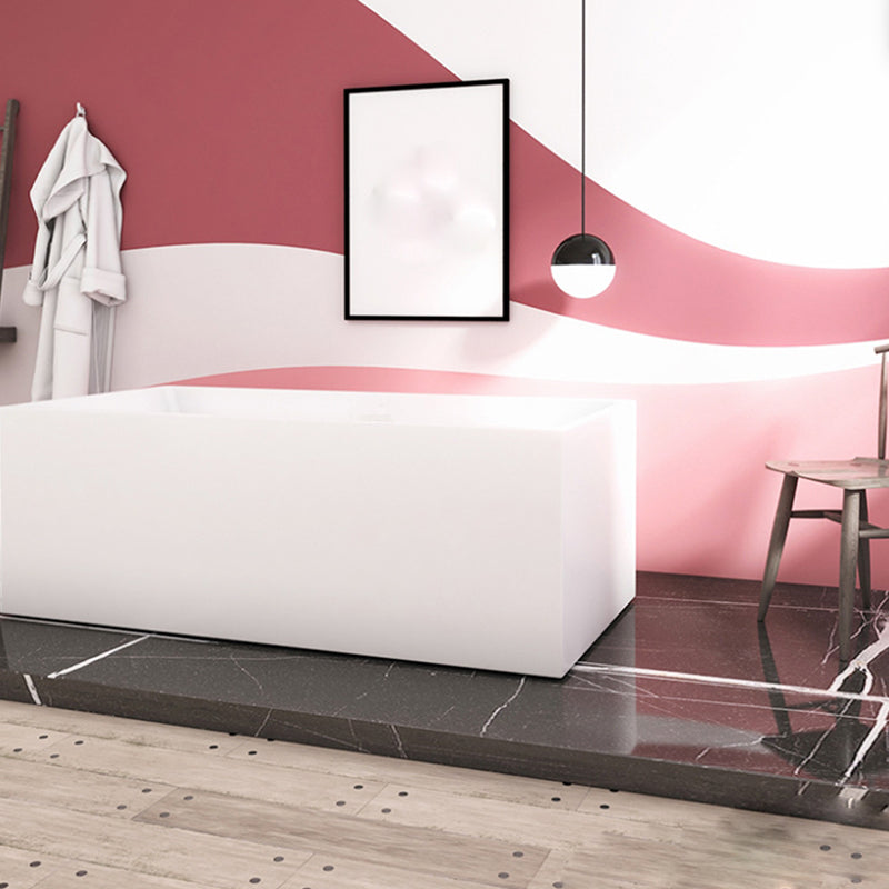 Freestanding Acrylic Bathtub White Rectangular Modern Back to Wall Bath