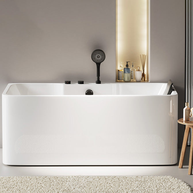 White Rectangular Bath Freestanding Acrylic Back to Wall Bathtub