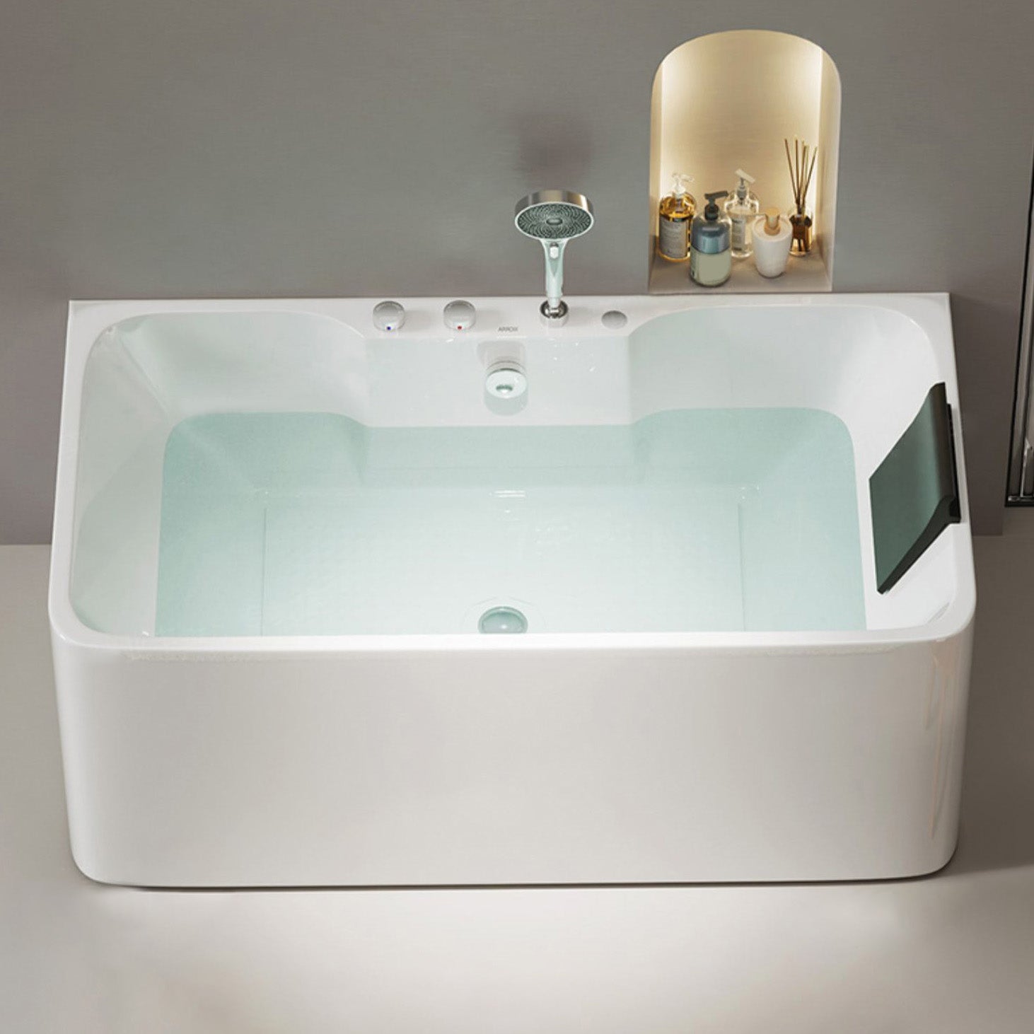 White Rectangular Bath Freestanding Acrylic Back to Wall Bathtub
