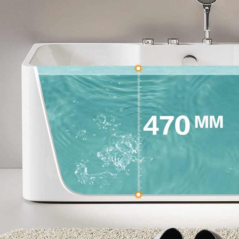 White Rectangular Bath Freestanding Acrylic Back to Wall Bathtub