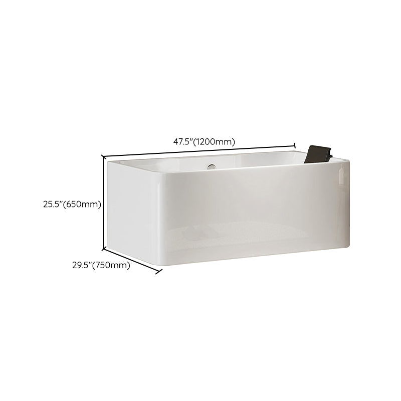 White Rectangular Bath Freestanding Acrylic Back to Wall Bathtub