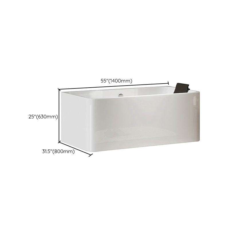 White Rectangular Bath Freestanding Acrylic Back to Wall Bathtub