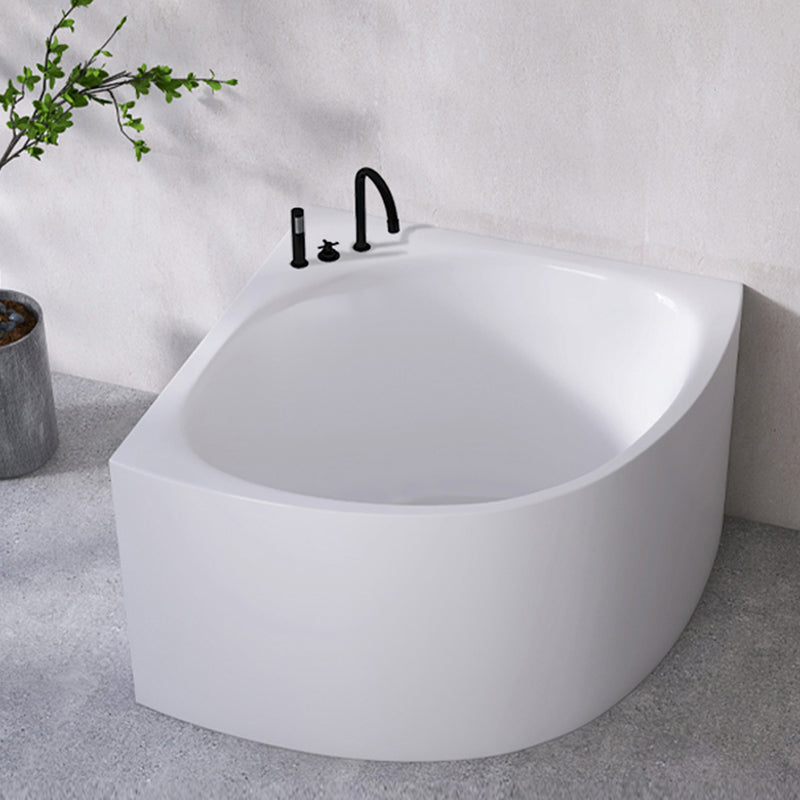 White Acrylic Corner Soaking Bath Modern Back to Wall Bathtub