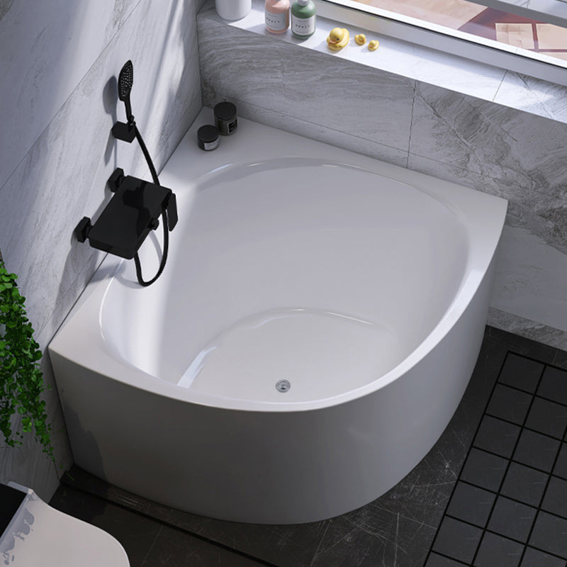 White Acrylic Corner Soaking Bath Modern Back to Wall Bathtub