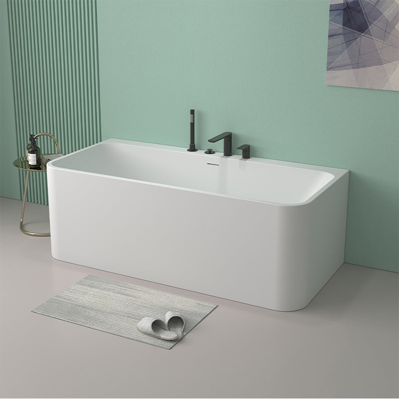 Modern Stone Rectangular Tub Soaking 22.05" Wide Bath with Overflow Trim Bath