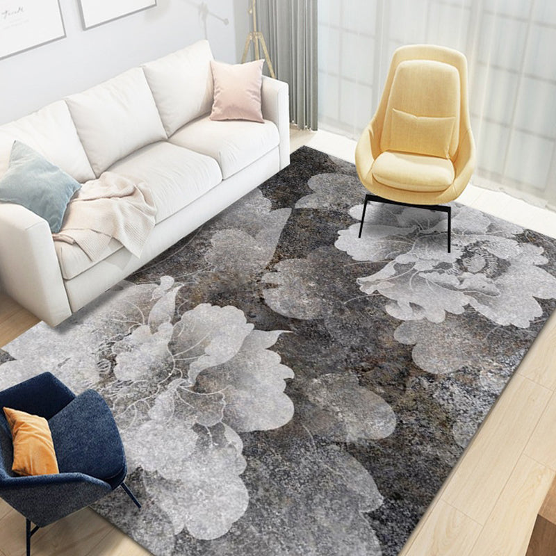 Green Modern Rug Flowers Polyester Indoor Rug Stain Resistant Rug for Living Room