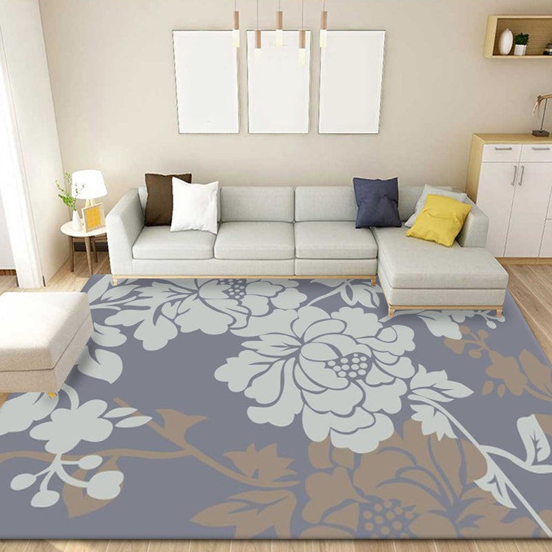 Green Modern Rug Flowers Polyester Indoor Rug Stain Resistant Rug for Living Room