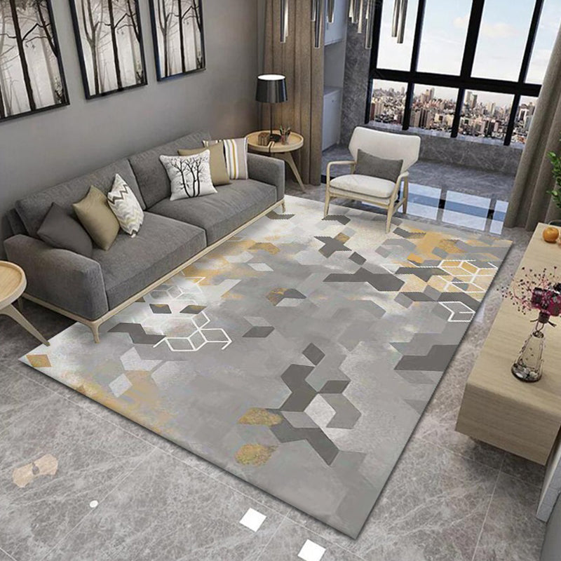 Gold Modern Carpet Geometry Polyester Carpet Washable Carpet for Living Room