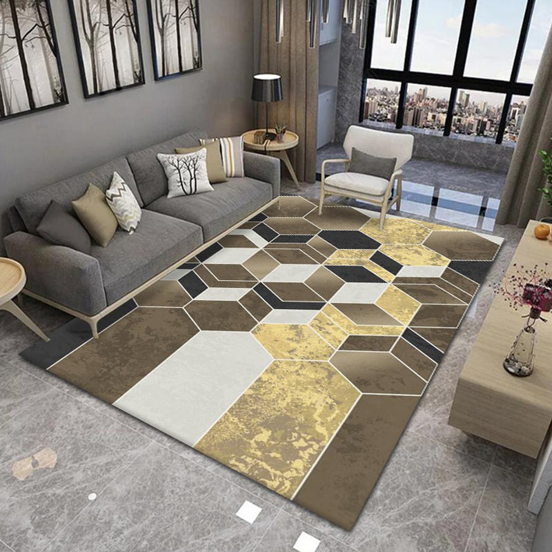 Gold Modern Carpet Geometry Polyester Carpet Washable Carpet for Living Room