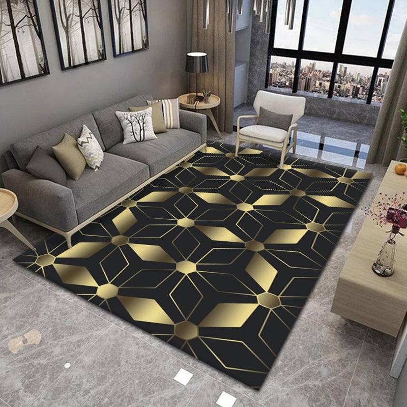 Gold Modern Carpet Geometry Polyester Carpet Washable Carpet for Living Room