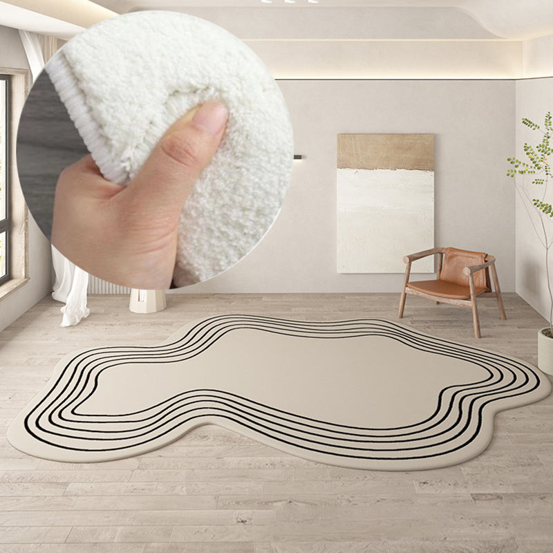 Beige Modern Rug Line Polyester Indoor Rug Washable Rug for Drawing Room
