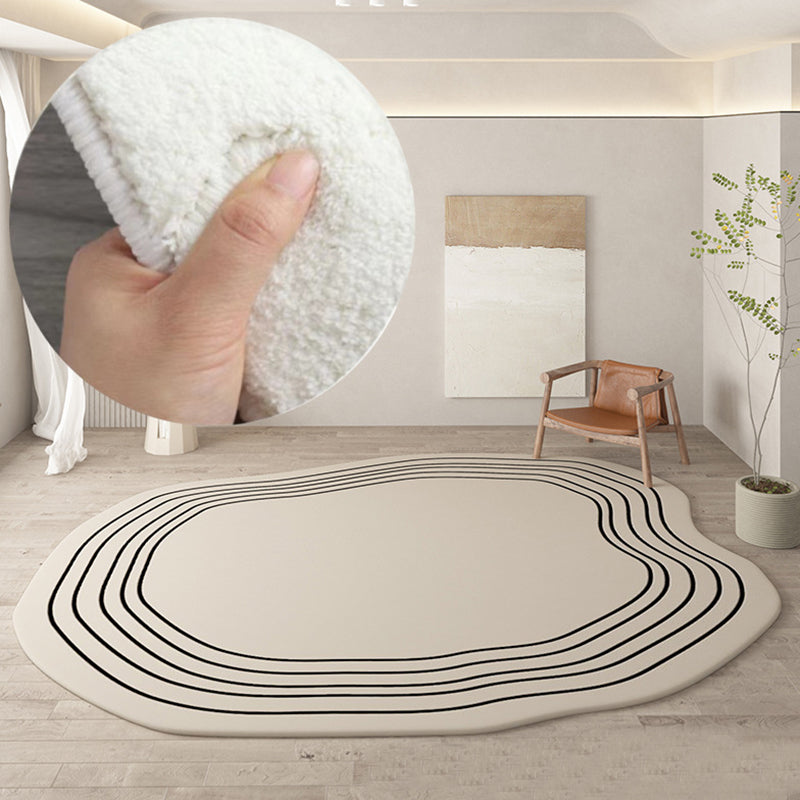 Beige Modern Rug Line Polyester Indoor Rug Washable Rug for Drawing Room