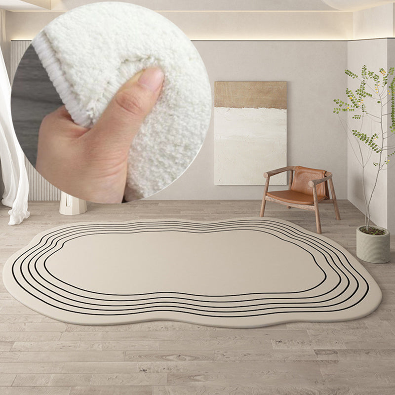 Beige Modern Rug Line Polyester Indoor Rug Washable Rug for Drawing Room