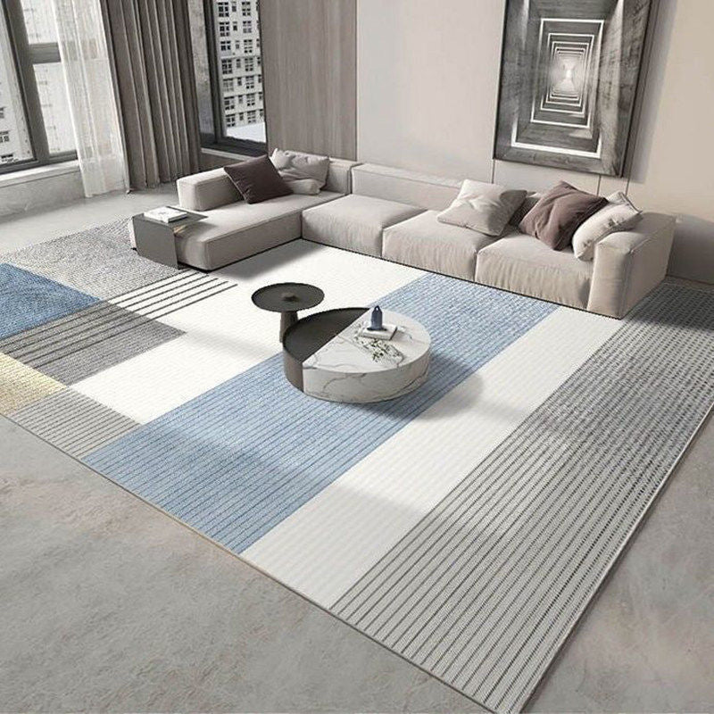 Light Gray Modern Rug Streak Polyester Rug Washable Rug for Living Room