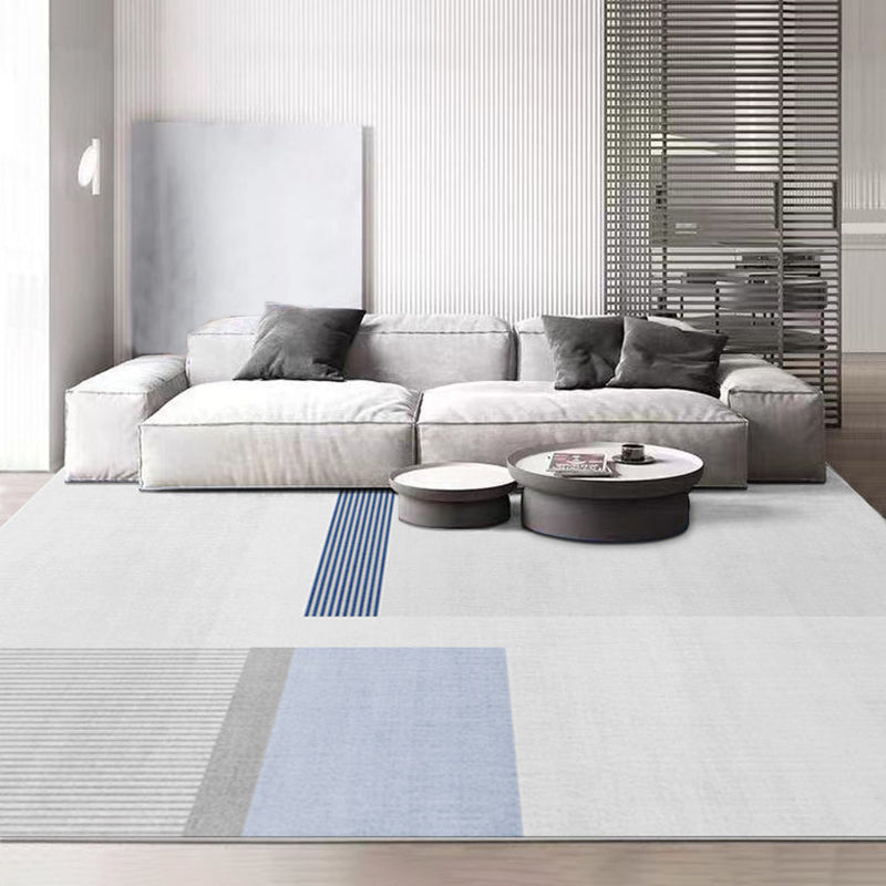 Light Gray Modern Rug Streak Polyester Rug Washable Rug for Living Room