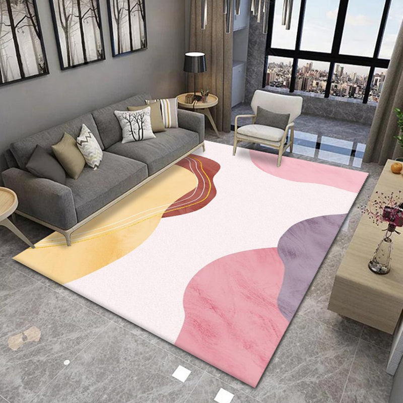 Nordic Pink Rug Contrast Color Polyester Area Rug Washable Rug for Living Room