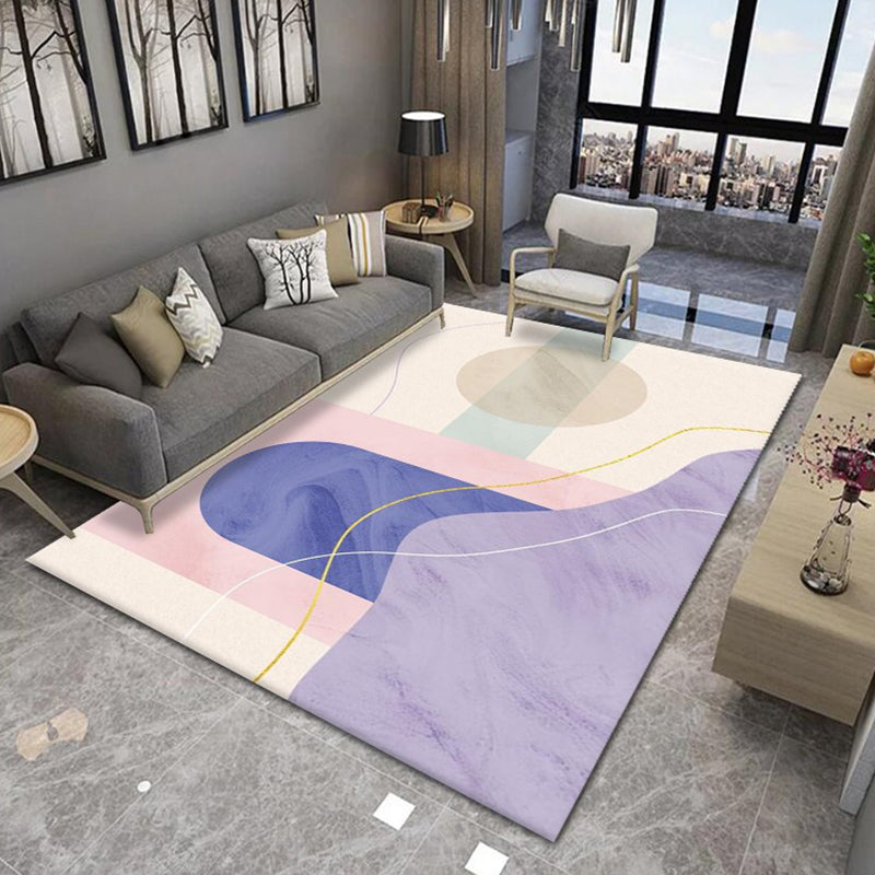 Nordic Pink Rug Contrast Color Polyester Area Rug Washable Rug for Living Room