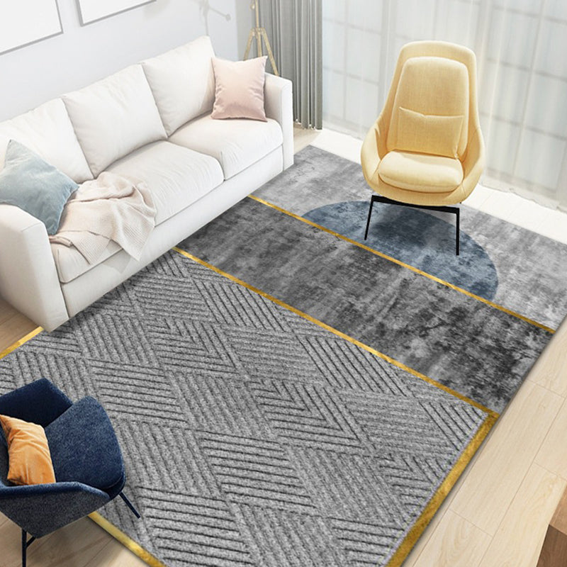 Modern Gray Rug Polyester Graphic Indoor Rug Washable Area Rug for Drawing Room