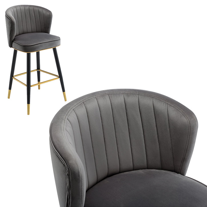 Scandinavian Iron Upholstered Counter Stools Black Low Back Bar Stools with Footrest