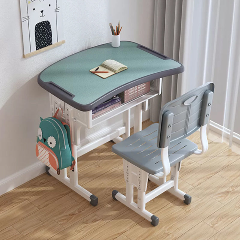 Contemporary Writing Desk with Shelf Desk and Chair Set in Wood