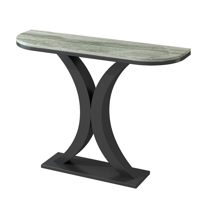 Contemporary Console Accent Table Half Moon Console Sofa Table in Stone