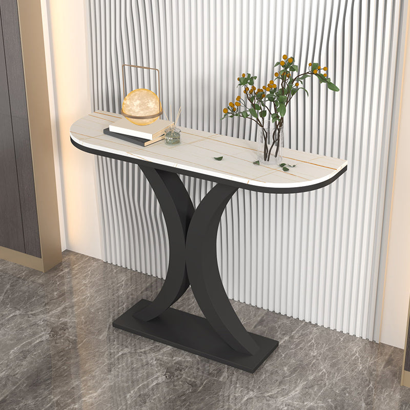 Contemporary Console Accent Table Half Moon Console Sofa Table in Stone