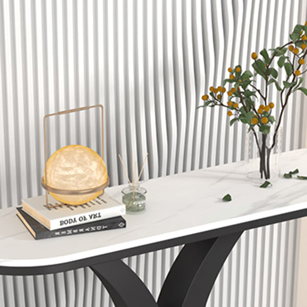 Contemporary Console Accent Table Half Moon Console Sofa Table in Stone