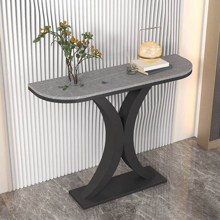 Contemporary Console Accent Table Half Moon Console Sofa Table in Stone