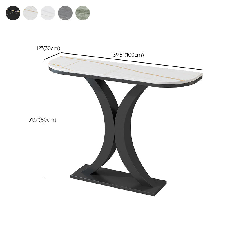 Contemporary Console Accent Table Half Moon Console Sofa Table in Stone