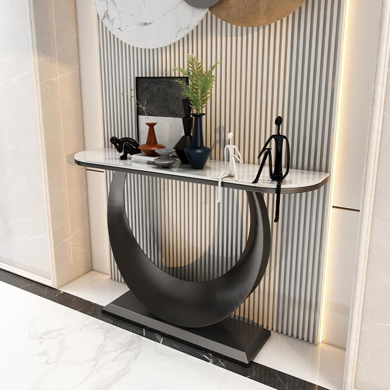 Glam Console Accent Table Scratch Resistant Console Sofa Table in Stone