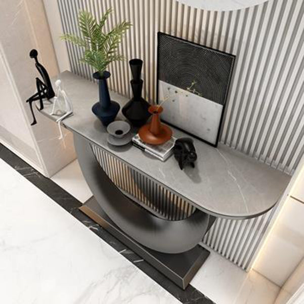 Glam Console Accent Table Scratch Resistant Console Sofa Table in Stone