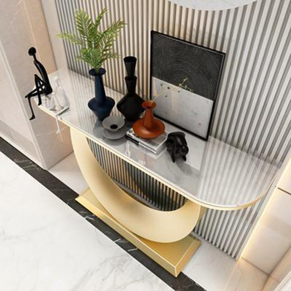 Glam Console Accent Table Scratch Resistant Console Sofa Table in Stone