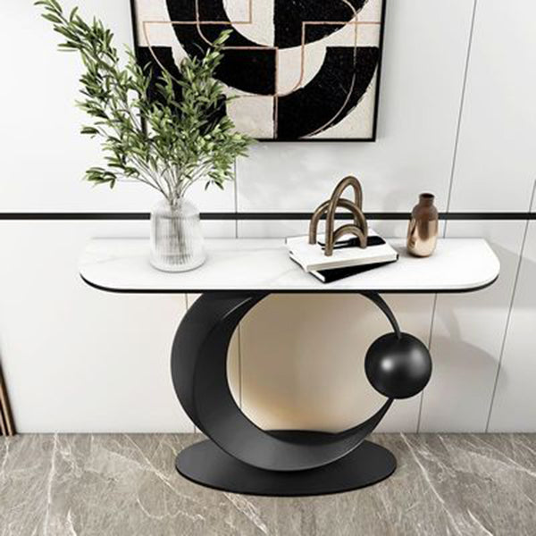 Half Moon Contemporary Console Accent Table Antique Finish Console Sofa Table in Stone