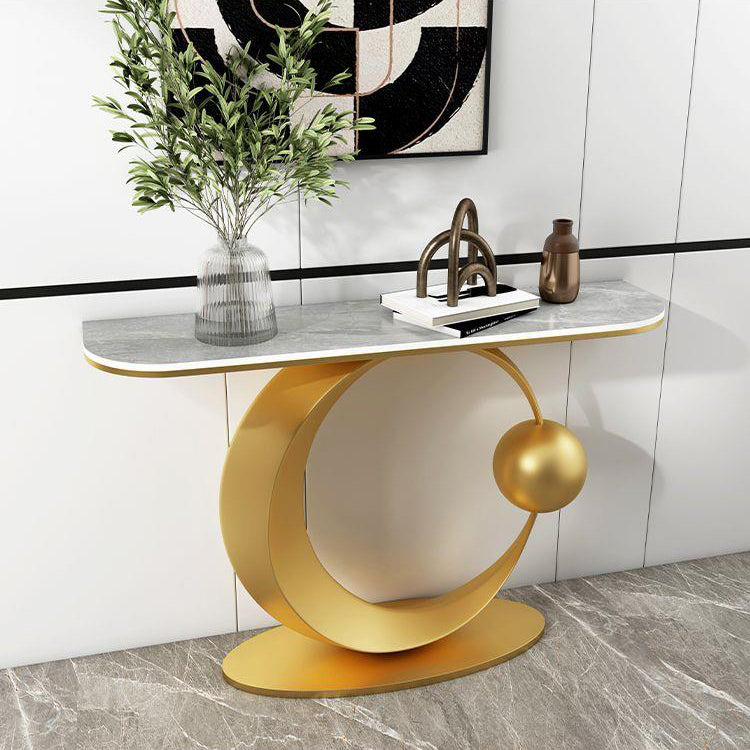 Half Moon Contemporary Console Accent Table Antique Finish Console Sofa Table in Stone