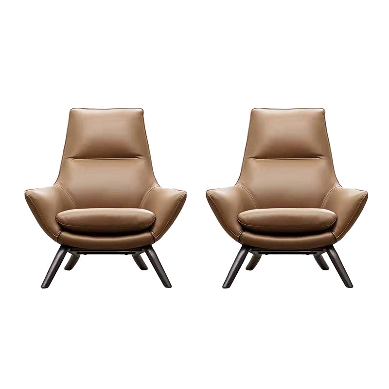 Modern Leather Fixed Back Chair in Brown Upholstered Flared Arms Chair