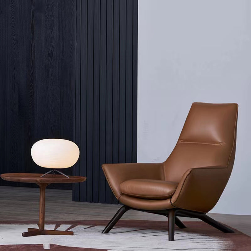 Modern Leather Fixed Back Chair in Brown Upholstered Flared Arms Chair